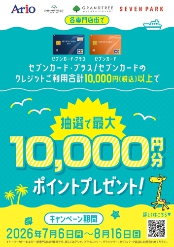 アリオ、グランツリー、プライムツリー、セブンパークにてセブンカード・プラス/セブンカード　キャンペーン